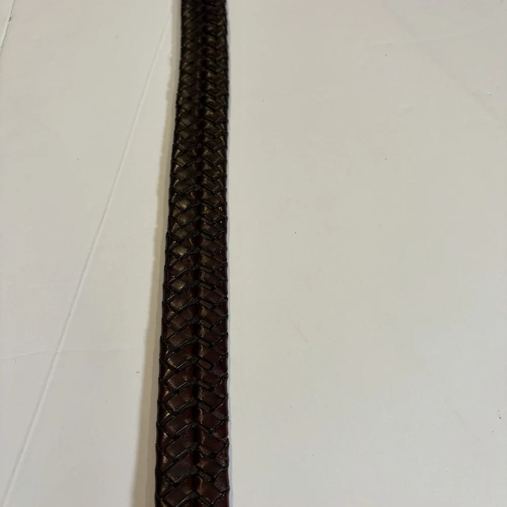 Coach Braided Leather Belt with Brass Buckle - Dark Brown